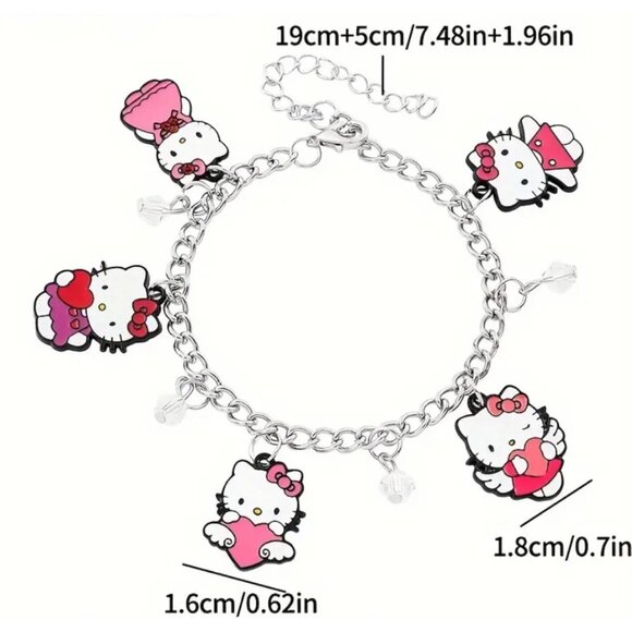 Hello Kitty Silver Beaded Charm Bracelet – Adjustable Chain for Kids & Adults - Picture 2 of 3